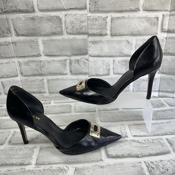 Coach Raven Women's 8 Black Box Calf Leather D'Orsay Vintage Pump Gold Detail - Picture 1 of 15